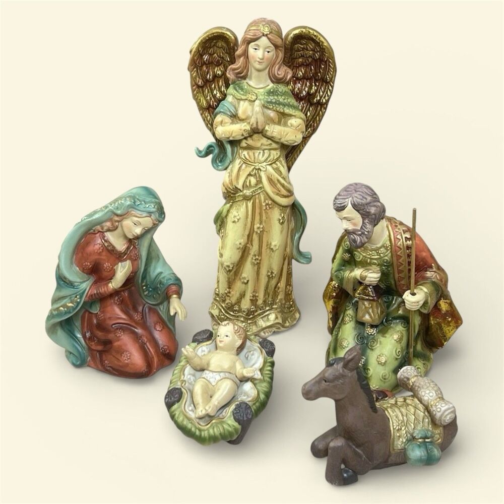 VTG Elements Royal Nativity Large 12” Porcelain 5 Piece Holy Family Hand Painted